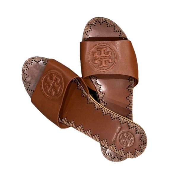 Tory Burch Brown Leather Slide Wooden Sandal Size 7 - Picture 2 of 4
